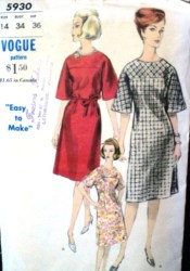 5930 VOGUE 1960s SS YOKE SEAM DRESS,BELT PATTERN 14 34''B